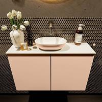 Mondiaz Fowy toiletmeubel 80x50x23cm rosee mat 0 kraangaten wasbak: midden 2 deuren solid surface met blad MDF kleur wasbak: Roze / Wit FOWY59016roseerosee