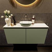 Mondiaz Fowy toiletmeubel 100x50x23cm army mat 0 kraangaten wasbak: midden 2 deuren solid surface met blad MDF kleur wasbak: Groen / Wit FOWY59022armyarmy