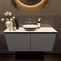 Mondiaz Fowy toiletmeubel 100x50x23cm dark grey mat 0 kraangaten wasbak: midden 2 deuren solid surface met blad MDF kleur wasbak: Grijs / Wit FOWY59022darkgreydarkgrey