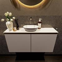 Mondiaz Fowy toiletmeubel 100x50x23cm smoke mat 0 kraangaten wasbak: midden 2 deuren solid surface met blad MDF kleur wasbak: Antraciet / Wit FOWY59022smokesmoke