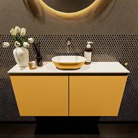 Mondiaz Fowy toiletmeubel 100x50x23cm ocher mat 0 kraangaten wasbak: midden 2 deuren solid surface met blad MDF kleur wasbak: Oranje / Wit FOWY59022ocherocher