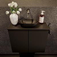 Mondiaz Fowy toiletmeubel 60x50x23cm urban mat 0 kraangaten wasbak: midden 2 deuren solid surface met blad MDF kleur wasbak: zwart FOWY59010urbanurban