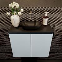 Mondiaz Fowy toiletmeubel 60x50x23cm clay mat 0 kraangaten wasbak: midden 2 deuren solid surface met blad MDF kleur wasbak: zwart FOWY59010clayurban