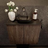 Mondiaz Fowy toiletmeubel 60x50x23cm dark brown mat 0 kraangaten wasbak: midden 2 deuren solid surface met blad Melamine kleur wasbak: zwart FOWY59010darkbrownurban