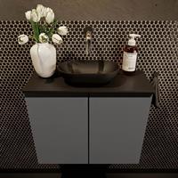 Mondiaz Fowy toiletmeubel 60x50x23cm dark grey mat 0 kraangaten wasbak: midden 2 deuren solid surface met blad MDF kleur wasbak: zwart FOWY59010darkgreyurban