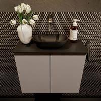 Mondiaz Fowy toiletmeubel 60x50x23cm smoke mat 0 kraangaten wasbak: midden 2 deuren solid surface met blad MDF kleur wasbak: zwart FOWY59010smokeurban