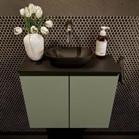 Mondiaz Fowy toiletmeubel 60x50x23cm army mat 0 kraangaten wasbak: midden 2 deuren solid surface met blad MDF kleur wasbak: zwart FOWY59010armyurban