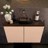 Mondiaz Fowy toiletmeubel 80x50x23cm rosee mat 0 kraangaten wasbak: midden 2 deuren solid surface met blad MDF kleur wasbak: zwart FOWY59016roseeurban