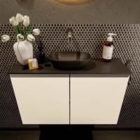 Mondiaz Fowy toiletmeubel 80x50x23cm talc mat 0 kraangaten wasbak: midden 2 deuren solid surface met blad MDF kleur wasbak: zwart FOWY59016talcurban