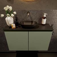 Mondiaz Fowy toiletmeubel 80x50x23cm army mat 0 kraangaten wasbak: midden 2 deuren solid surface met blad MDF kleur wasbak: zwart FOWY59016armyurban