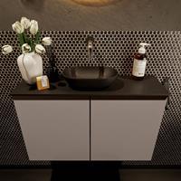 Mondiaz Fowy toiletmeubel 80x50x23cm smoke mat 0 kraangaten wasbak: midden 2 deuren solid surface met blad MDF kleur wasbak: zwart FOWY59016smokeurban