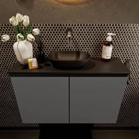 Mondiaz Fowy toiletmeubel 80x50x23cm dark grey mat 0 kraangaten wasbak: midden 2 deuren solid surface met blad MDF kleur wasbak: zwart FOWY59016darkgreyurban