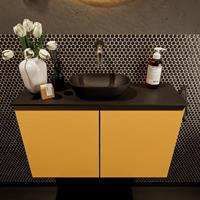 Mondiaz Fowy toiletmeubel 80x50x23cm ocher mat 0 kraangaten wasbak: midden 2 deuren solid surface met blad MDF kleur wasbak: zwart FOWY59016ocherurban