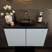 Mondiaz Fowy toiletmeubel 80x50x23cm clay mat 0 kraangaten wasbak: midden 2 deuren solid surface met blad MDF kleur wasbak: zwart FOWY59016clayurban