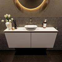 Mondiaz Fowy toiletmeubel 120x50x23cm smoke mat 0 kraangaten wasbak: midden 2 deuren solid surface met blad MDF kleur wasbak: Antraciet / Wit FOWY59028smokesmoke