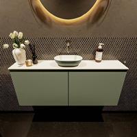 Mondiaz Fowy toiletmeubel 120x50x23cm army mat 0 kraangaten wasbak: midden 2 deuren solid surface met blad MDF kleur wasbak: Groen / Wit FOWY59028armyarmy