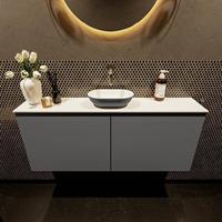 Mondiaz Fowy toiletmeubel 120x50x23cm dark grey mat 0 kraangaten wasbak: midden 2 deuren solid surface met blad MDF kleur wasbak: Grijs / Wit FOWY59028darkgreydarkgrey