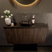 Mondiaz Fowy toiletmeubel 100x50x23cm dark brown mat 0 kraangaten wasbak: midden 2 deuren solid surface met blad Melamine kleur wasbak: zwart FOWY59022darkbrownurban