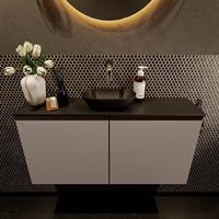 Mondiaz Fowy toiletmeubel 100x50x23cm smoke mat 0 kraangaten wasbak: midden 2 deuren solid surface met blad MDF kleur wasbak: zwart FOWY59022smokeurban