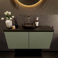 Mondiaz Fowy toiletmeubel 100x50x23cm army mat 0 kraangaten wasbak: midden 2 deuren solid surface met blad MDF kleur wasbak: zwart FOWY59022armyurban