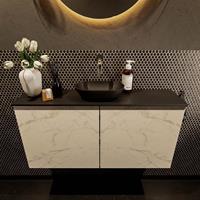 Mondiaz Fowy toiletmeubel 100x50x23cm Carrara mat 0 kraangaten wasbak: midden 2 deuren solid surface met blad Melamine kleur wasbak: zwart FOWY59022Carraraurban