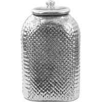 Clayre & Eef Decoratie Pot 20*11*35 cm Zilverkleurig Glas Zilver Pot met Deksel Voorraadpot