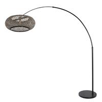 Steinhauer LIGHTING LED Bogenlampe, Bogenleuchte Stehlampe Bogenstehleuchte Holz Gitter schwarz-matt H 210 cm