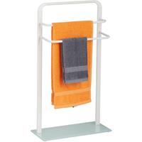 RELAXDAYS Handtuchhalter stehend, 3 Stangen, Stahl & Glas, Handtuchständer Bad, HBT: 79,5x45x20cm, Duschtuchhalter, weiß