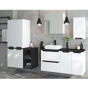 LOMADOX Badmöbel Komplett Set Hochglanz weiß mit Beton-Dunkel SOFIA-107 mit Keramik-Waschtisch & Spiegelschrank, B/H/T ca. 240/200/46 cm