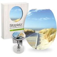 SITZPLATZ Badezimmer-Set Motiv Dünenblick | WC-Sitz mit Absenkautomatik | High-Gloss Toilettendeckel mit Holzkern | Design-Excenterstopfen 38 - 40