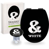 SITZPLATZ Badezimmer-Set Motiv Black Humor | WC-Sitz mit Absenkautomatik | High-Gloss Toilettendeckel mit Holzkern | Design-Excenterstopfen 64 mm