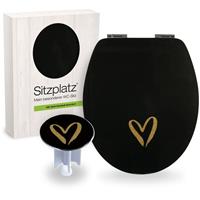SITZPLATZ Badezimmer-Set Motiv Black Love | WC-Sitz mit Absenkautomatik | High-Gloss Toilettendeckel mit Holzkern | Design-Excenterstopfen 64 mm