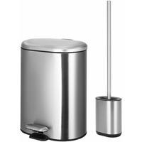 PANA 2-tlg. WC Garnitur Set • WC-Abfalleimer 6 L mit Absenkautomatik und Edelstahl Toilettenbürste/WC Bürste mit Silikonkopf • glänzend Silver - 