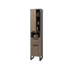COMPOSAD Badezimmersäule mit 2 Türen und 1 Schublade Industriestil grau und Eiche h 190 cm