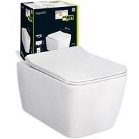 AQUASU '  Spülrandloses Wand-WC Set Teemo | Hänge-WC eckig | Tiefspüler | Keramik | Abgang waagerecht | Slimline WC-Sitz m