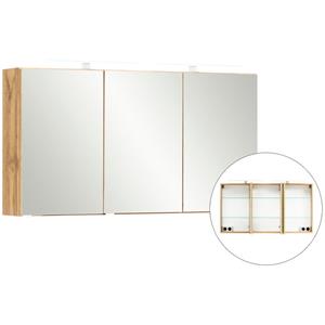 LOMADOX Badezimmer 3D-Spiegelschrank 120 cm breit VIDAGO-03 in Wotan Eiche Nb. mit LED Beleuchtung, B/H/T: ca. 120/64/20 cm