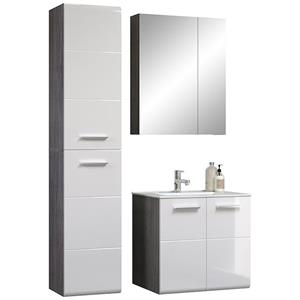 Hioshop Riva badkamer B met spiegelkast decor rookzilver, wit hoogglans.