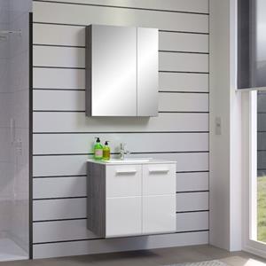 Hioshop Riva badkamer C met spiegelkast decor rookzilver, wit hoogglans.