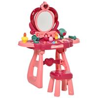 HOMCOM kinderkaptafel met spiegelkruk kaptafel met uitgebreide accessoires 5 muzieklampjes voor meisjes vanaf 3 jaar antislip ruimtebesparend