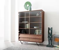 DELIFE Highboard Eloi 115x40 cm Akazie Braun 2 Türen 4 Schubladen V-Fuß Schwarz