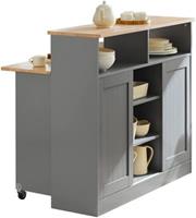 SoBuy Sideboard mit Schiebetüren Kücheninsel mit erweiterbarer Arbeitsfläche Küchenschrank Highborad natur/grau