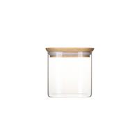 Pebbly Vorratsdose Pebbly Glasbehälter quadratisch mit Bambusdeckel 800 ml, Borosilikatglas, Bambus, Silikon