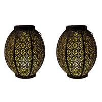 Anna's Collection 2x Stuks Tuindecoratie Solar Lantaarns Lampen Zwart/goud Metaal 23 Cm antaarns