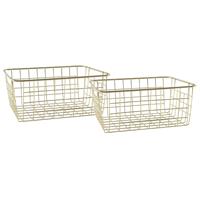 Shoppartners Set Van 2x Stuks Industriele Draadmand/opbergmand Goud 24 X 18 X 10 Cm - Opbergmanden