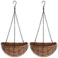 2x Stuks Metalen Hanging Baskets / Plantenbakken Halfrond Zwart Met Ketting 26 Cm - Hangende Bloemen - Plantenbakken