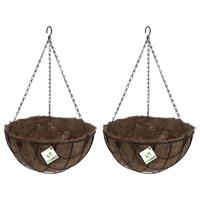 2x Stuks Metalen Hanging Baskets / Plantenbakken Zwart Met Ketting 30 Cm - Hangende Bloemen - Plantenbakken