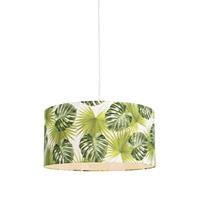 QAZQA Botanische Hängelampe weiß mit Blattprint-Schirm 50cm - Combi 1