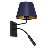 Euluna Wandlamp Soho, conisch, leeslamp blauw/goud