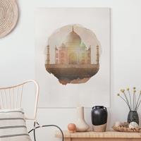 Bilderwelten Leinwandbild - Hochformat Wasserfarben - Taj Mahal