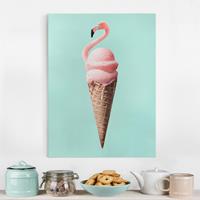 Bilderwelten Leinwandbild Tiere - Hochformat Eis mit Flamingo